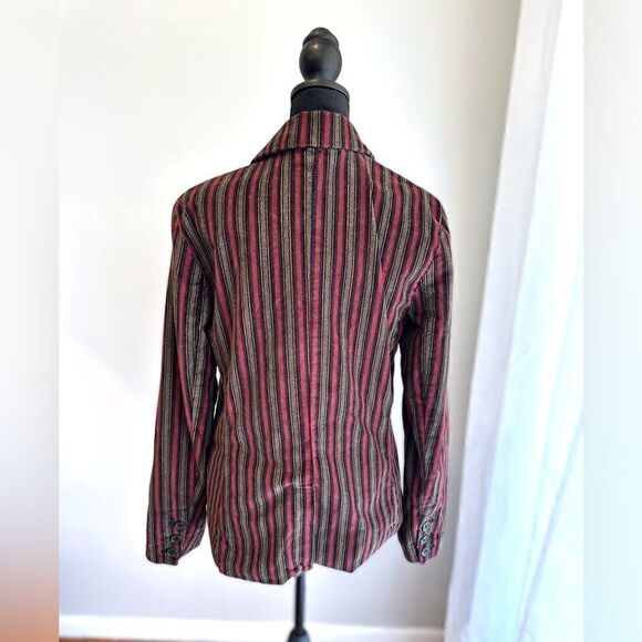 Free People B-Line Blazer Velvet Striped Button Pockets Burgundy Red Size S - Picture 8 of 15